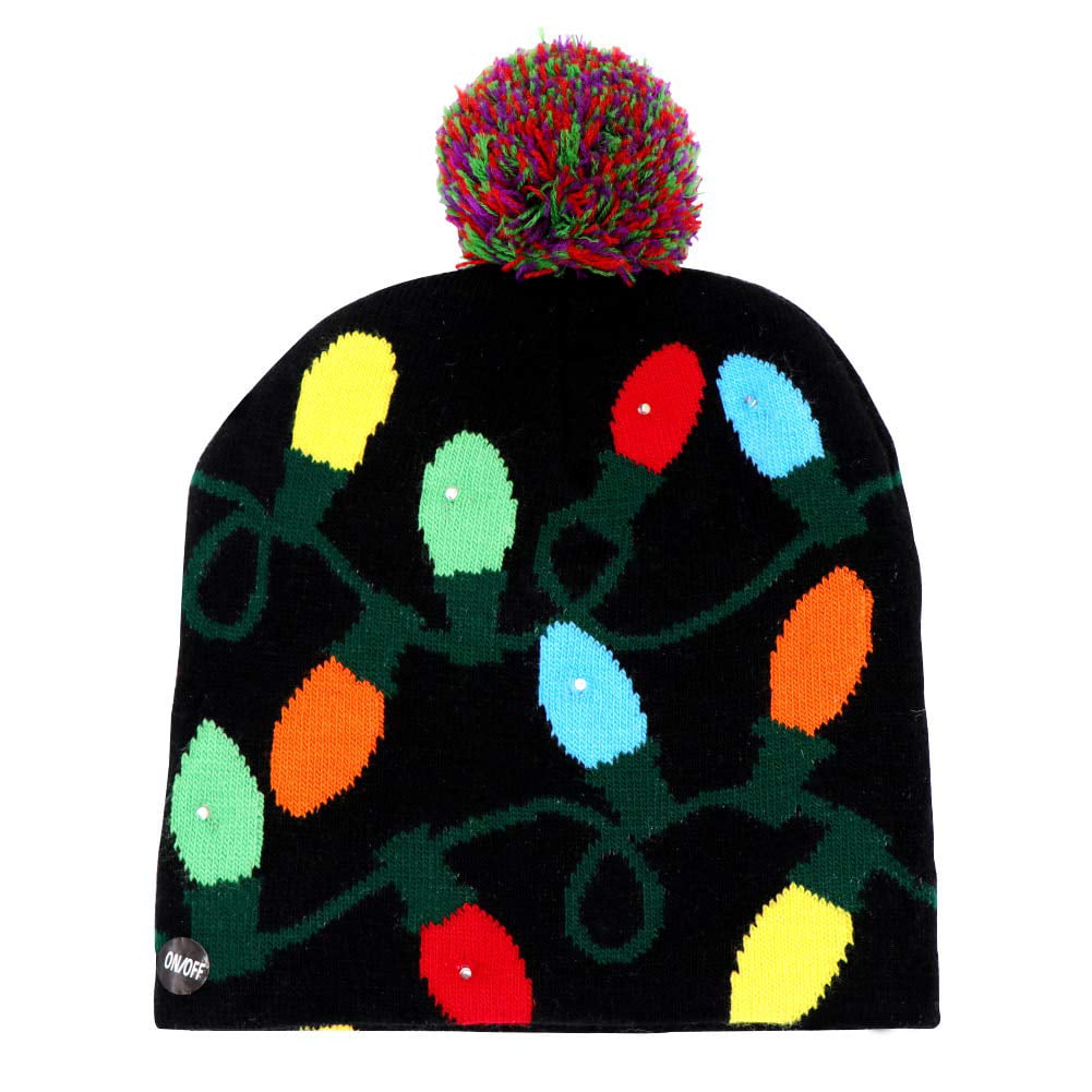 Winter Beanie Cap Novelty Santa Hats for Christmas LED Light-up Christmas Knitted Hat for Adults Kids 