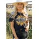 thumbnail image 3 of ABPHQTO Camiseta negra de manga corta con estampado de girasoles y rayas de leopardo para mujer, 3 of 5