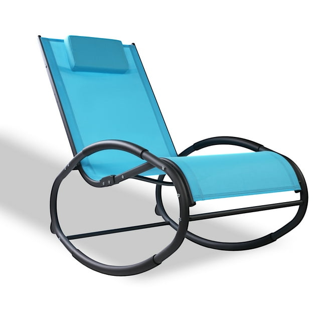 Patio Rocking Lounge Chair, Patio Chaise for Indoor & Outdoor, Zero Gravity Chairs Outdoor Curved Rocker Chaise with Removable Pillow, Breathable Textoline Fabric For Poolside, Yard, Porch