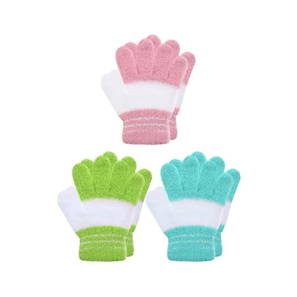 wonima44 EBOOT 3 Pairs Kids Winter Knit Gloves Stretchy Full Finger Fluffy Mittens for Toddler Boys Girls 1-11 Years