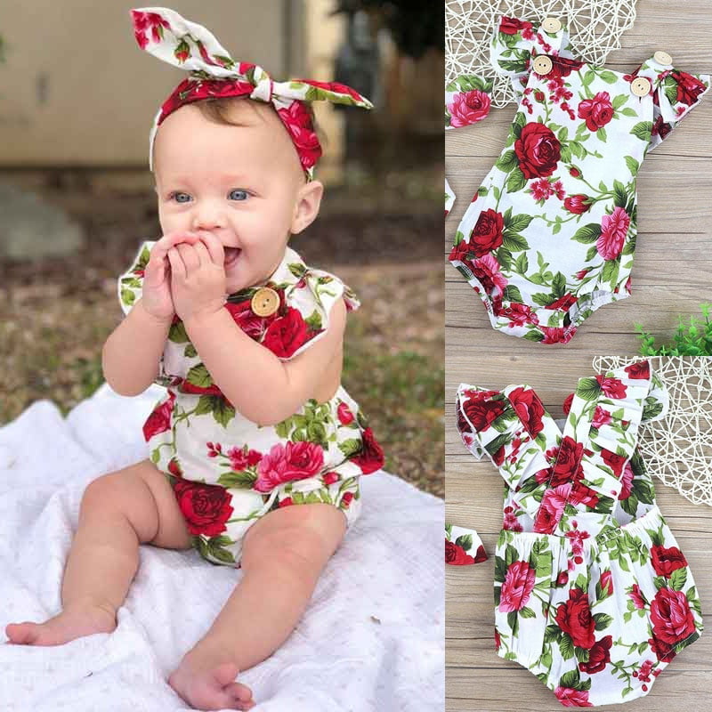 Kids Baby Girls Clothes Floral Jumpsuit Romper Playsuit Headband Outfits