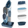 thumbnail image 1 of Cepillo lavavajillas 4 en 1 con dispensador de jabón, cepillo para platos con mango y soporte, cepillo de cocina reemplazable para lavar platos, limpiar ollas, sartenes y fregaderos, azul, 1 of 5