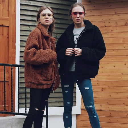 Faux Shearling Car Coat Women's Winter Warm Faux Fur Coat, Shearling Shaggy Coat Jacket, Autumn Winter Long Sleeve Lapel Fluffy Fur Outwear ()