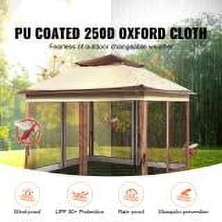 KFFKFF Patio Gazebo, 11 x 11 FT Pop up Gazebo Tent for 8-10 Person, with Mosquito Netting, Metal Frame, and PU Coated 250D Oxford Cloth, Outdoor Canopy Shelter