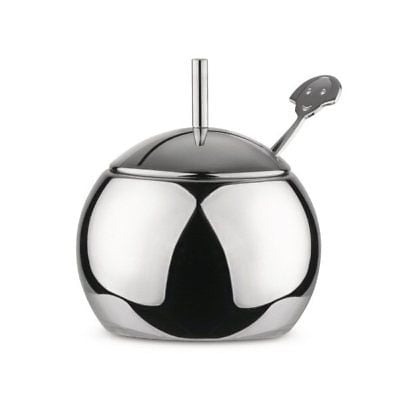 Alessi New in Box ALESSI Anna Sugar Polished 18/10 Stainless Steel SUGAR BOWL & SPOON 