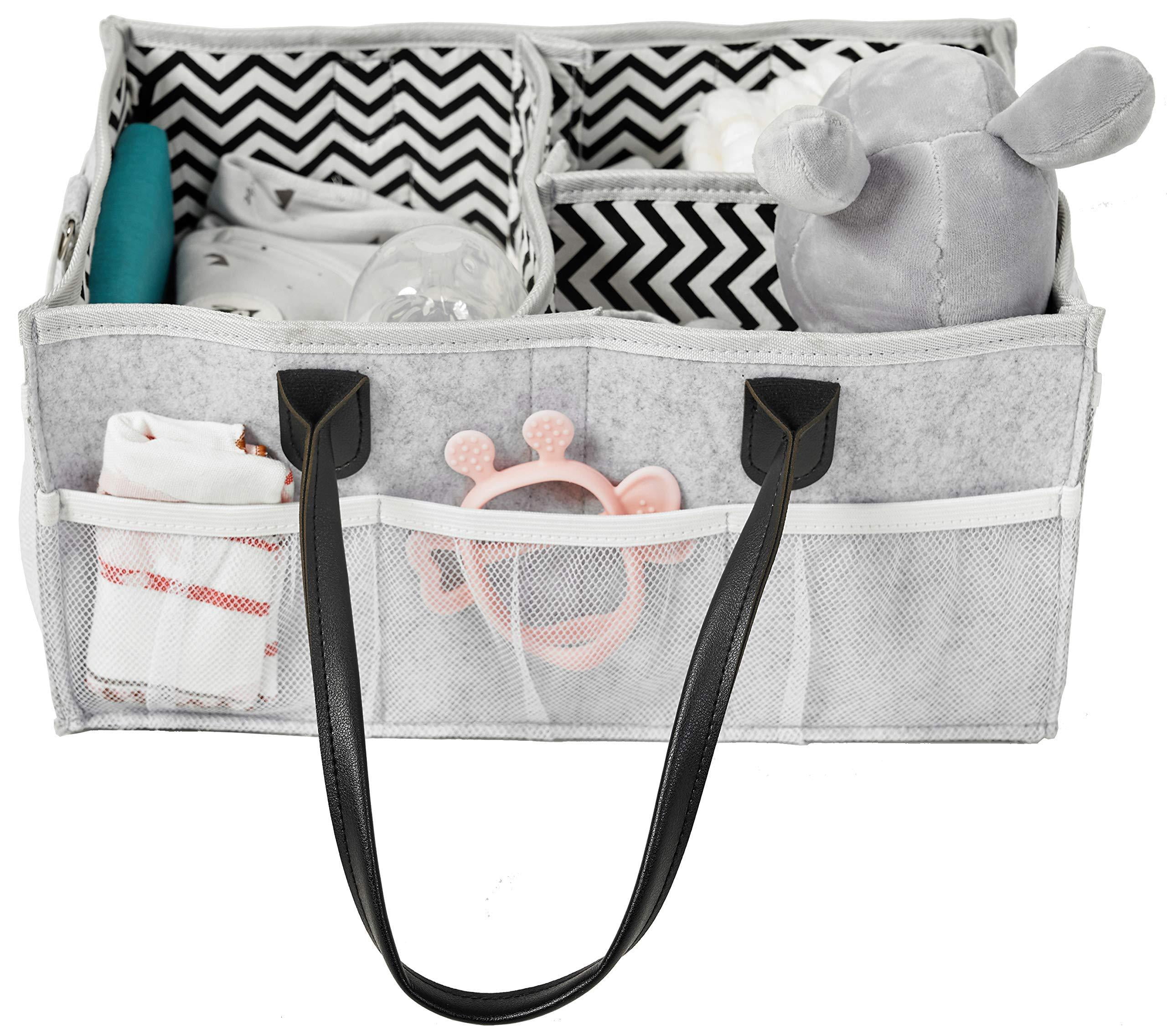 Portable Nursery Storage Bin Great for Storing Diapers Grey Baby Shower Gift Basket for Changing Table and Car Bottles Babys Toys Clearworld Baby Diaper Caddy Organizer