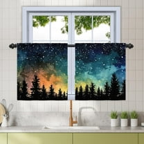silau 26 x 36 Inch Forest Starry Kitchen Curtains Light Filter Night Rustic Country Farmhouse Cafe Curtains for Window Dining Bathroom Window Treatment Pine Trees Rod Pocket Window Drape 2 Panels