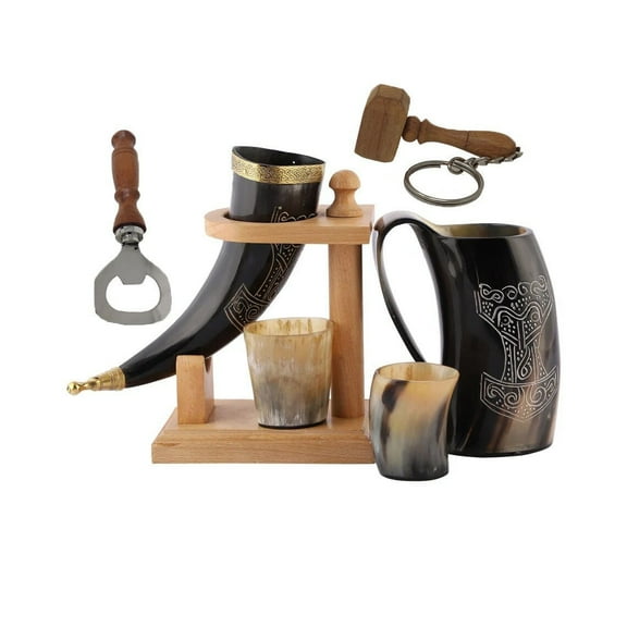 Handmade Viking Ox Horn Tankard – 100% Leak-Free Mug for Ale, Beer, Mead, and Wine | Includes Wood Stand Combo Offer