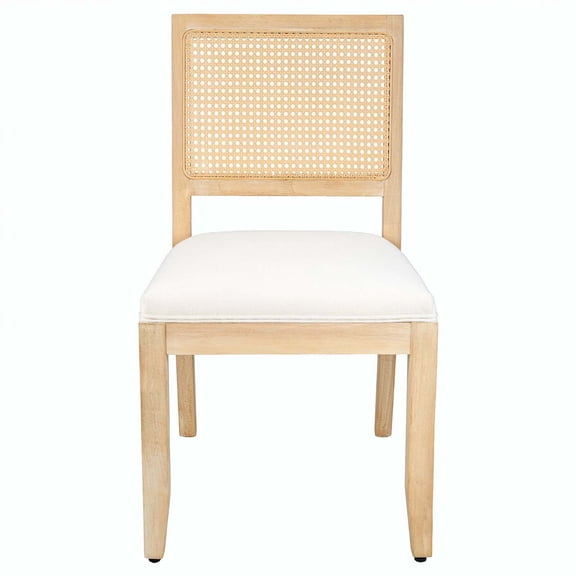 YIYADO Rattan Dining Chairs Set of 2, Mid Century Modern Cane Low Back Chairs with Natural Solid Wood Frame, Breathable Linen Upholstered Farmhouse Side Chairs, Beige for Kitchen Dining Room