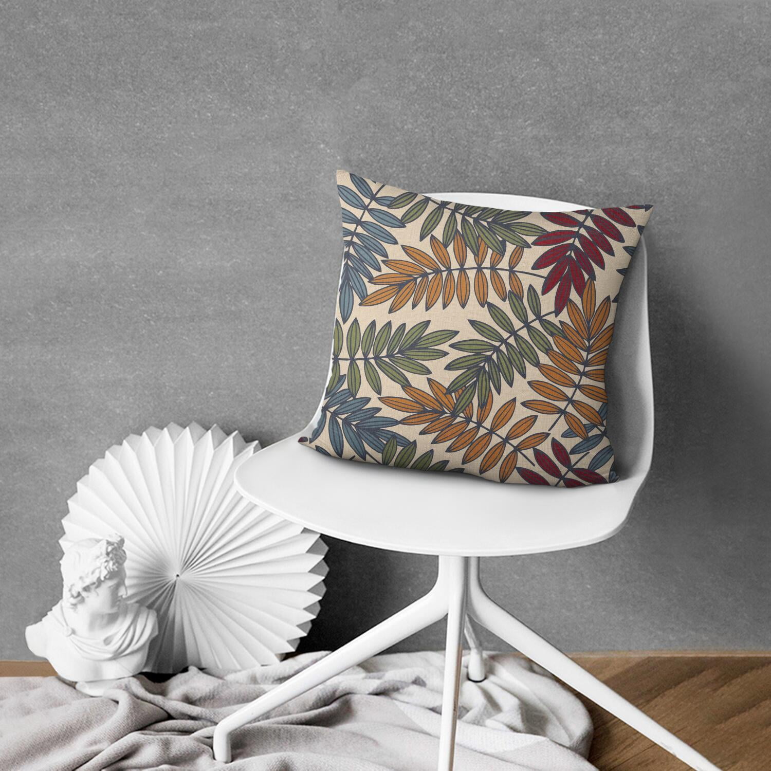 Set Of 4 Multicolored Leaves Tropical Botanical Pillow Covers 20x20 Inch Linen Decorative Square Throw Pillow Covers for Living Room Sofa Couch Decoration