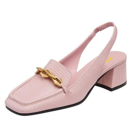 

FSJ Women Elegant Closed Square Toe Chunky Low Heels Slingback Pumps Slip On Loafers Ladies Office Business Shoes Size 11 Pink