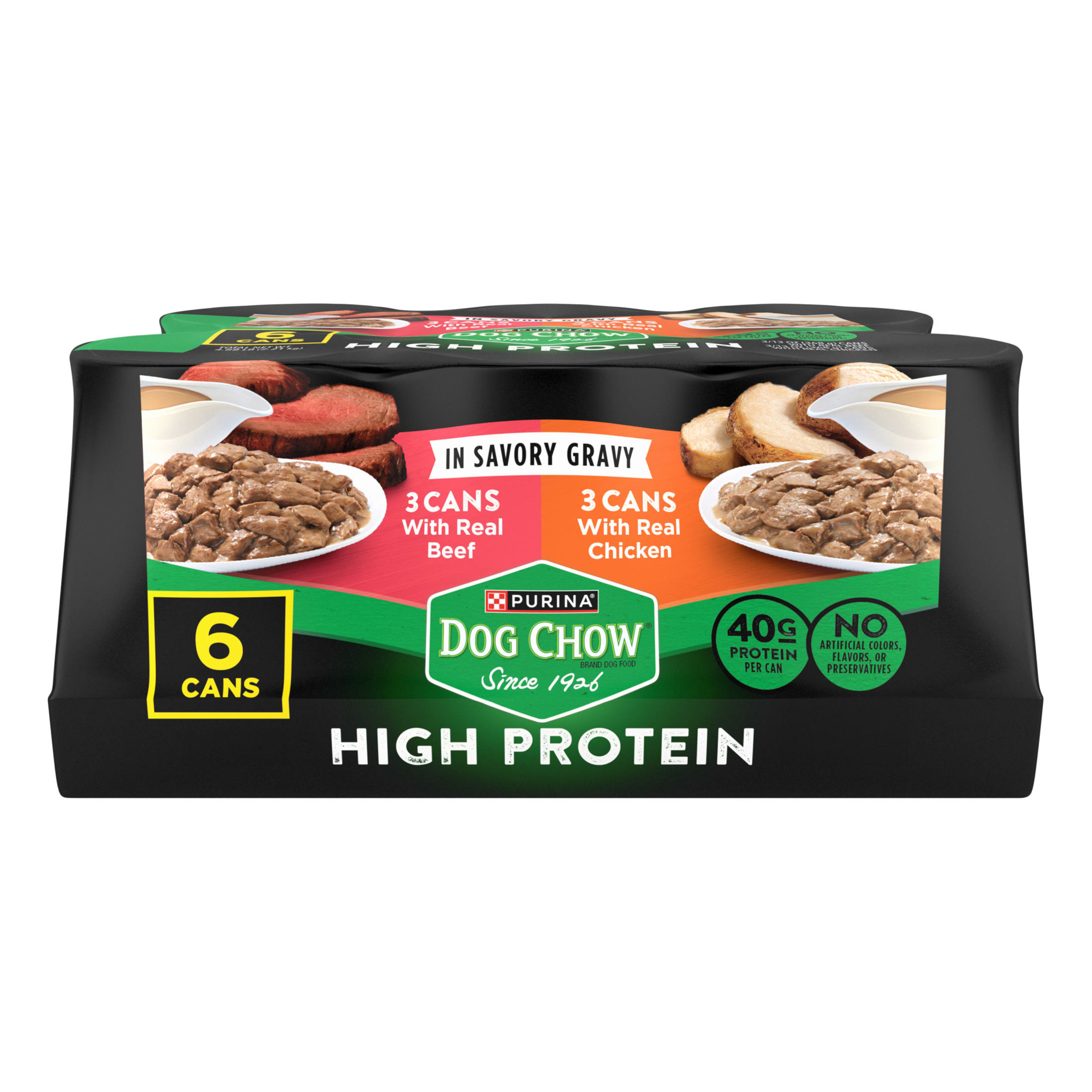 Purina Dog Chow Wet Dog Food, High Protein Real Beef & Chicken in Savory Gravy, 13 oz Cans (6 Pack)
