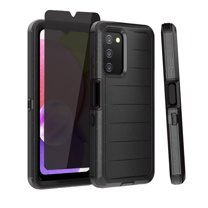 Xhy Samsung Galaxy A03S Case with Privacy Screen Protector Military Grade Full Body Multilayer Drop Shock Protection 3 in 1 Rugged Durable Detachable for Samsung A03S Phone - Black