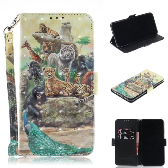 iPhone XR Case, iPhone XR 2018 Case, Allytech 3D PU Leather Protective Cover & Pocket Lanyard Wallet with Cards Holder, Support Kickstand Slim Case for Apple iPhone XR （6.1"）, Zoo