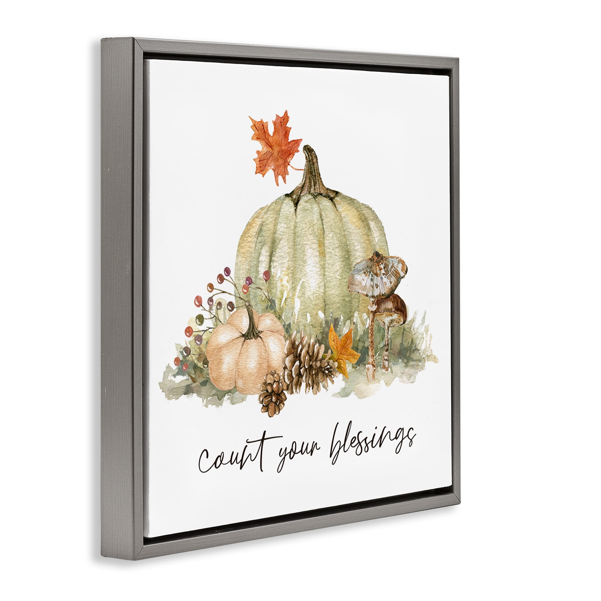 Stupell Industries Count Your Blessings Botanical & Floral Painting Gray Floater Framed Canvas Art Prints Wall Art, 25 x 25