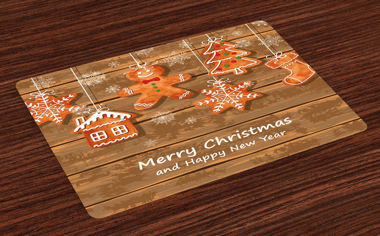 Gingerbread Man Placemats Set of 4 Funny Watercolor Cookies on Wooden