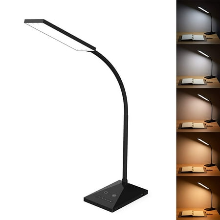 KOOTION 12W LED Desk Lamp with USB Charging Port, 5 Modes & 7 Brightness, Touch Control, Memory Function, 72 LEDs, Eye-Caring Office Lamp, Table Lamp with Adapter for Kids Students,