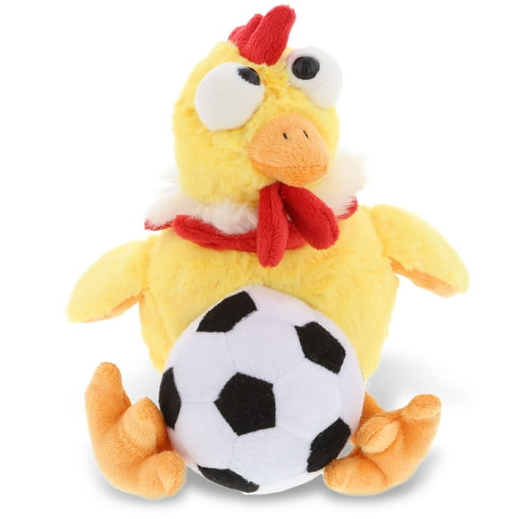 DolliBu Yellow Rooster Stuffed Animal with Soccer Ball Plush - Soft Huggable Rooster, Adorable Playtime Plush Toy, Cute Farm Life Gift, Soccer Plush Animal Toy for Kids and Adults - 9.5 Inch