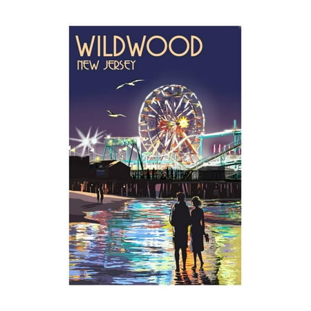 Ride Print Jersey - Wildwood, New Jersey - Pier and Rides at Night Print By Lantern Press