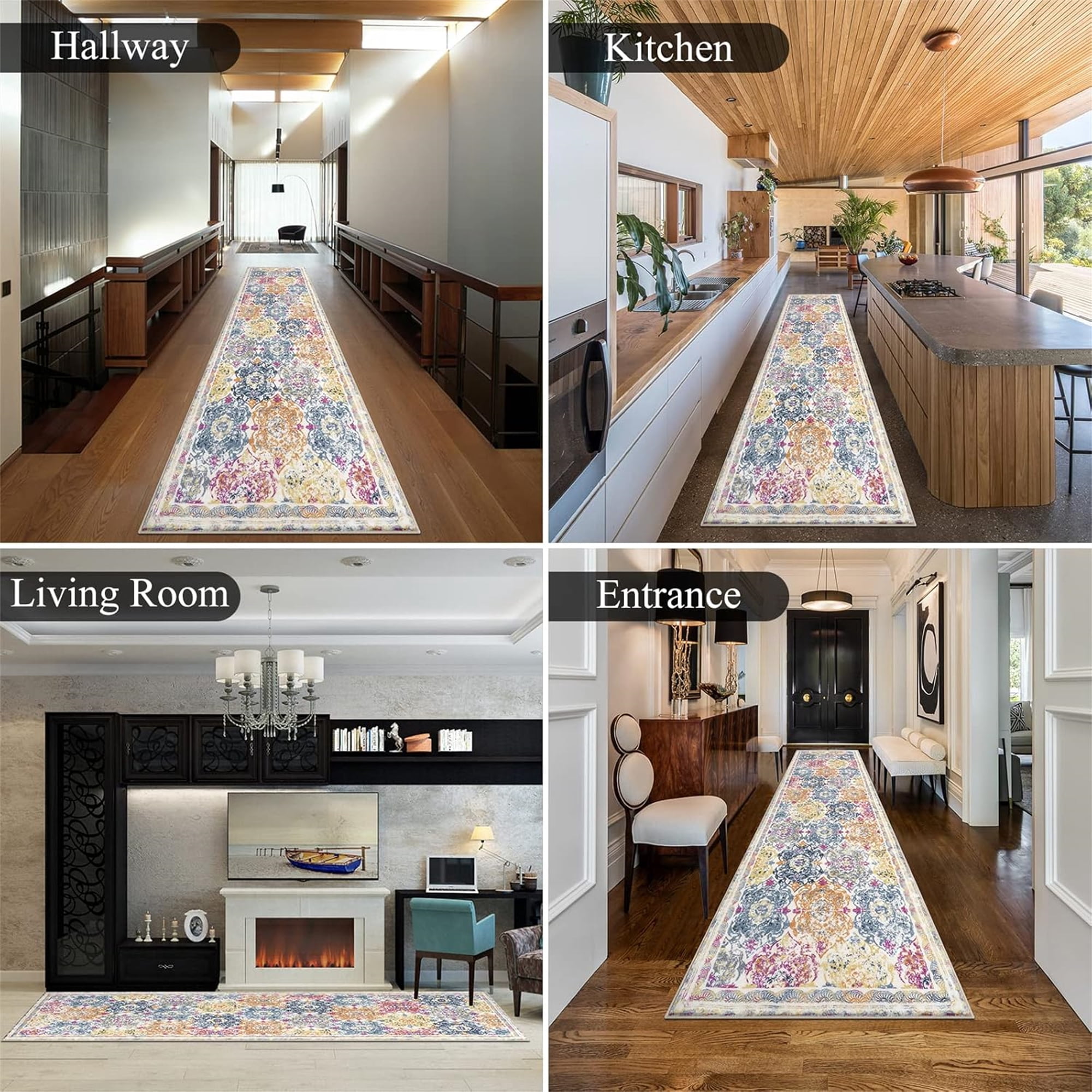 Boho Runner Rug, Non Slip Washable Shaggy Soft Carpet Area Rug for Hallways Entryway Bedroom