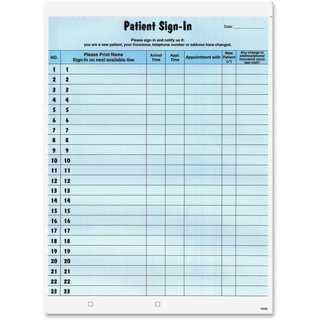 Tabbies, TAB14531, Patient Sign-In Label Forms, 125 / Pack, Blue