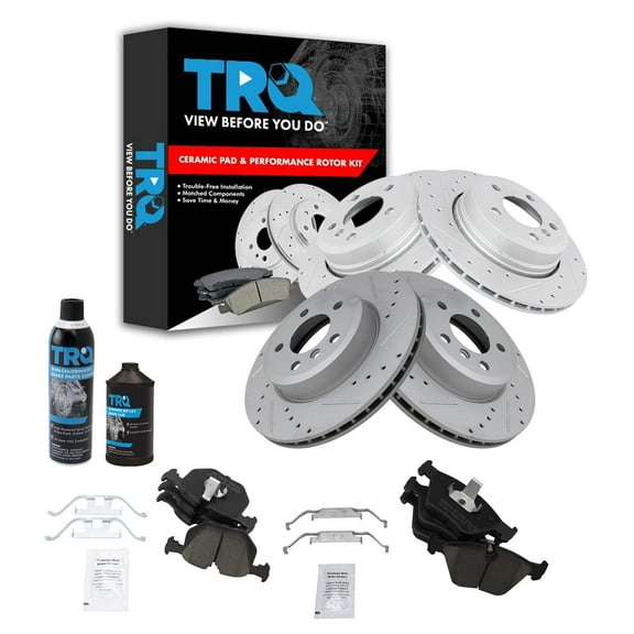 TRQ Front Rear Ceramic Brake Pad & Performance Rotor Kit w/Chemicals BKA15321 Fits select: 2004-2010 BMW X3
