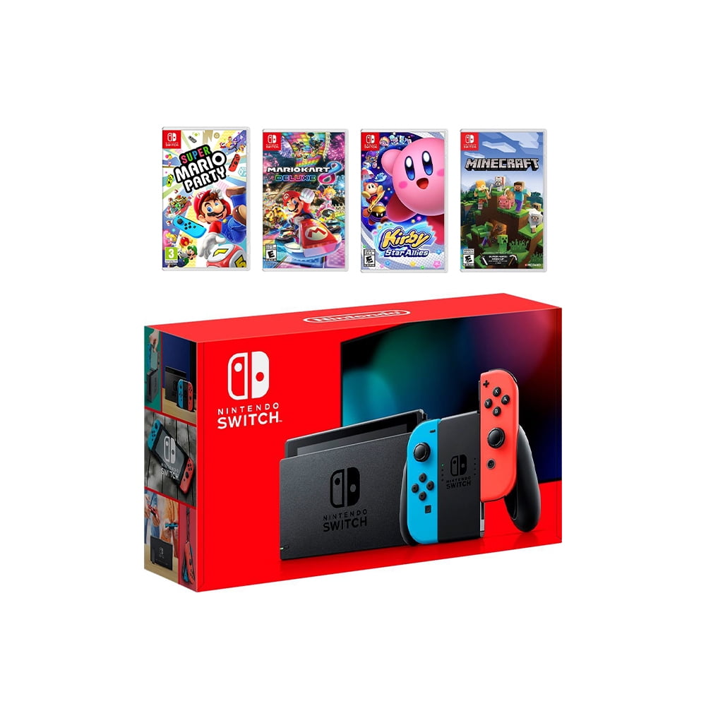 2022 New Nintendo Red/Blue Joy-Con Console Party Game Bundle, Super Mario Party, Mario Kart 8 Deluxe, Kirby Star Allies, Minecraft - Walmart.com