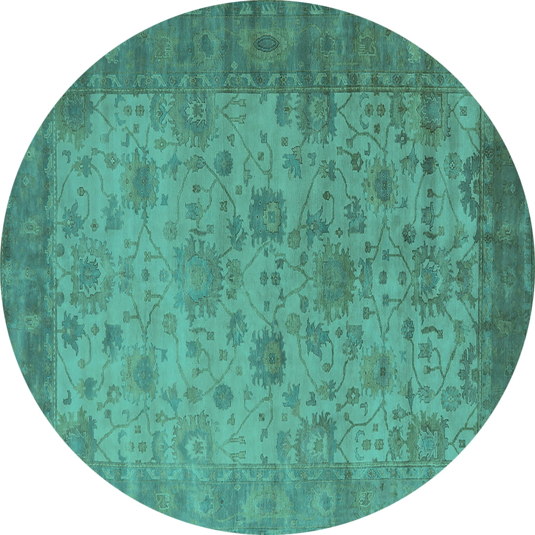 Ahgly Company Machine Washable Indoor Round Oriental Turquoise Blue ...