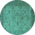 thumbnail image 1 of Ahgly Company Machine Washable Indoor Round Oriental Turquoise Blue Industrial Area Rugs, 8' Round, 1 of 4