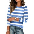 thumbnail image 3 of Stralyhd Womens Striped Long Sleeve Shirts Fall Outfits Trendy Crewneck Button Cuffs Tops Puff Sleeve Fashion Clothing White M, 3 of 6