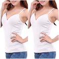 thumbnail image 4 of Fanxing Pack 2 Tank Tops with Built in Bra for Women V-Neck Seamless Camisoles 2 Pcs Summer Workout Going Out Tankini Camis White,XL, 4 of 6