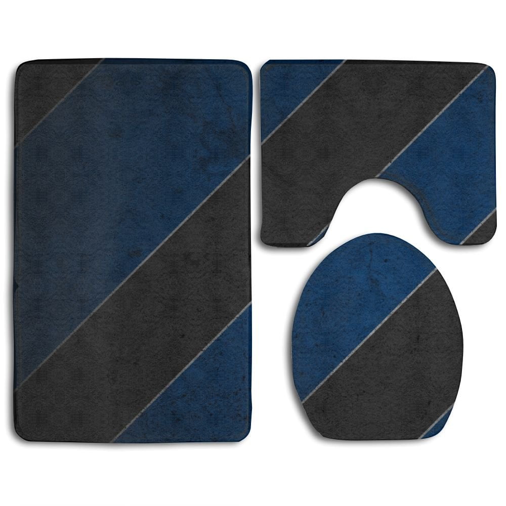 CHAPLLE Blue Black Stripes 3 Piece Bathroom Rugs Set Bath Rug Contour ...