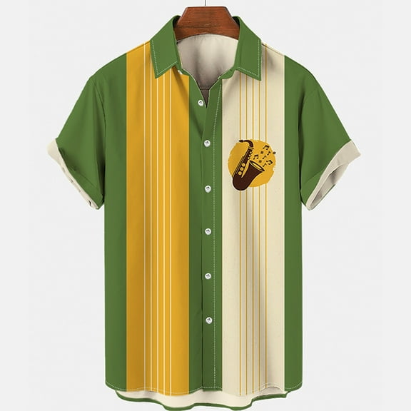 ALLLIST Big And Tall Men's Shirts Collared Hawaiian Short Sleeve Button Down Shirts Green Casual Mens Clothes