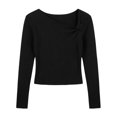 thumbnail image 4 of Womens Fall Long Sleeve Tops Asymmetrical Y2K Slim Fit Cropped Pullover Casual Basic Ribbed Knit Tops Going Out Fall Winter Outfits, 4 of 5
