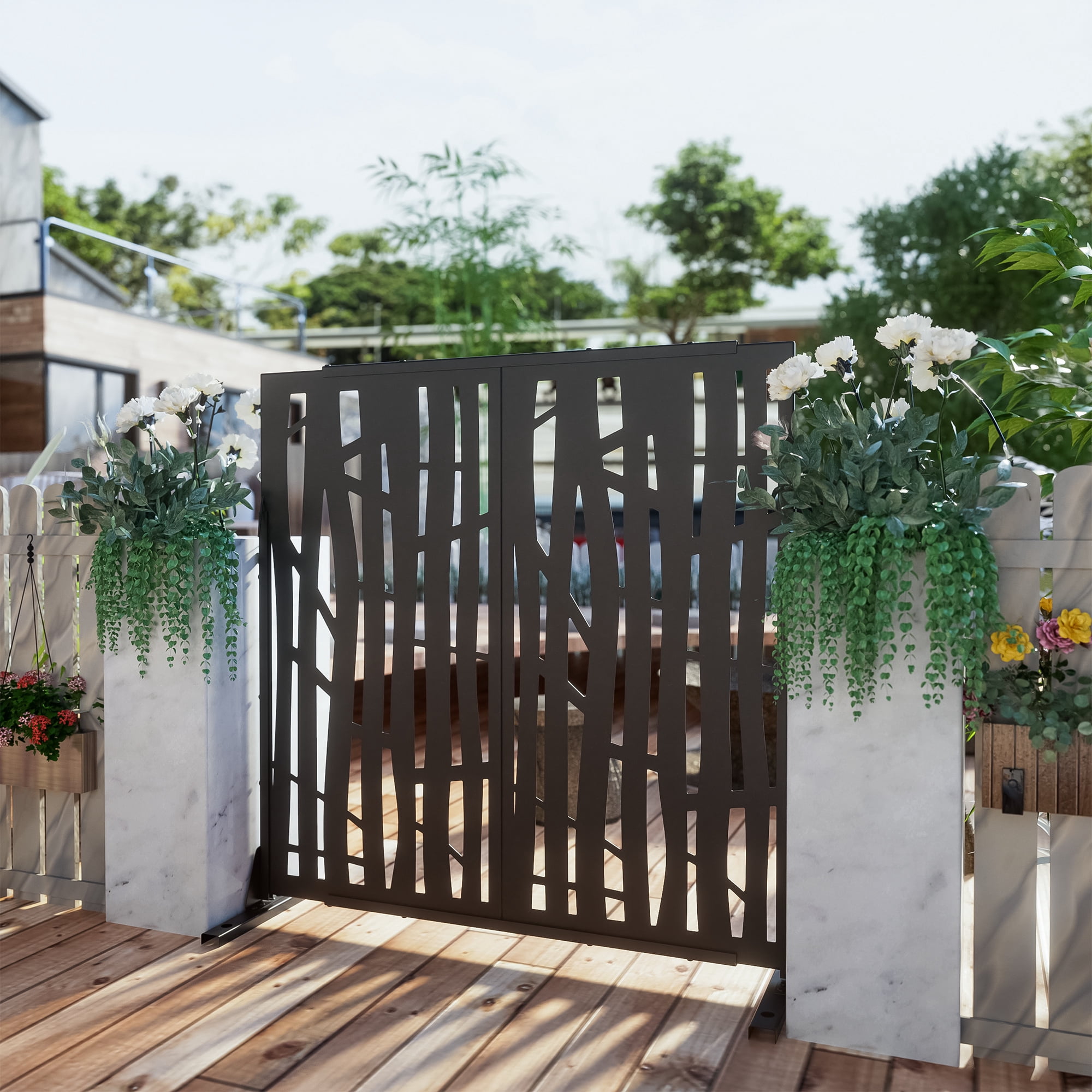 72"x47" Outdoor Privacy Screen with Stand Metal Balcony Decorative Screen,Black
