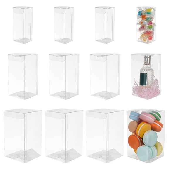 30Pcs 3 Sizes Clear PVC Gift Boxes 1.6x3.9/2.3x4.7/3x5.5 Inch Plastic Gifts Packaging Box Waterproof Favor Box for Desserts