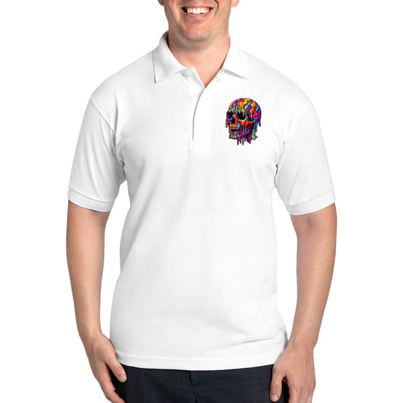 CafePress - Vibrant Psychedelic Skull - Golf Shirt, Pique Knit Golf Polo