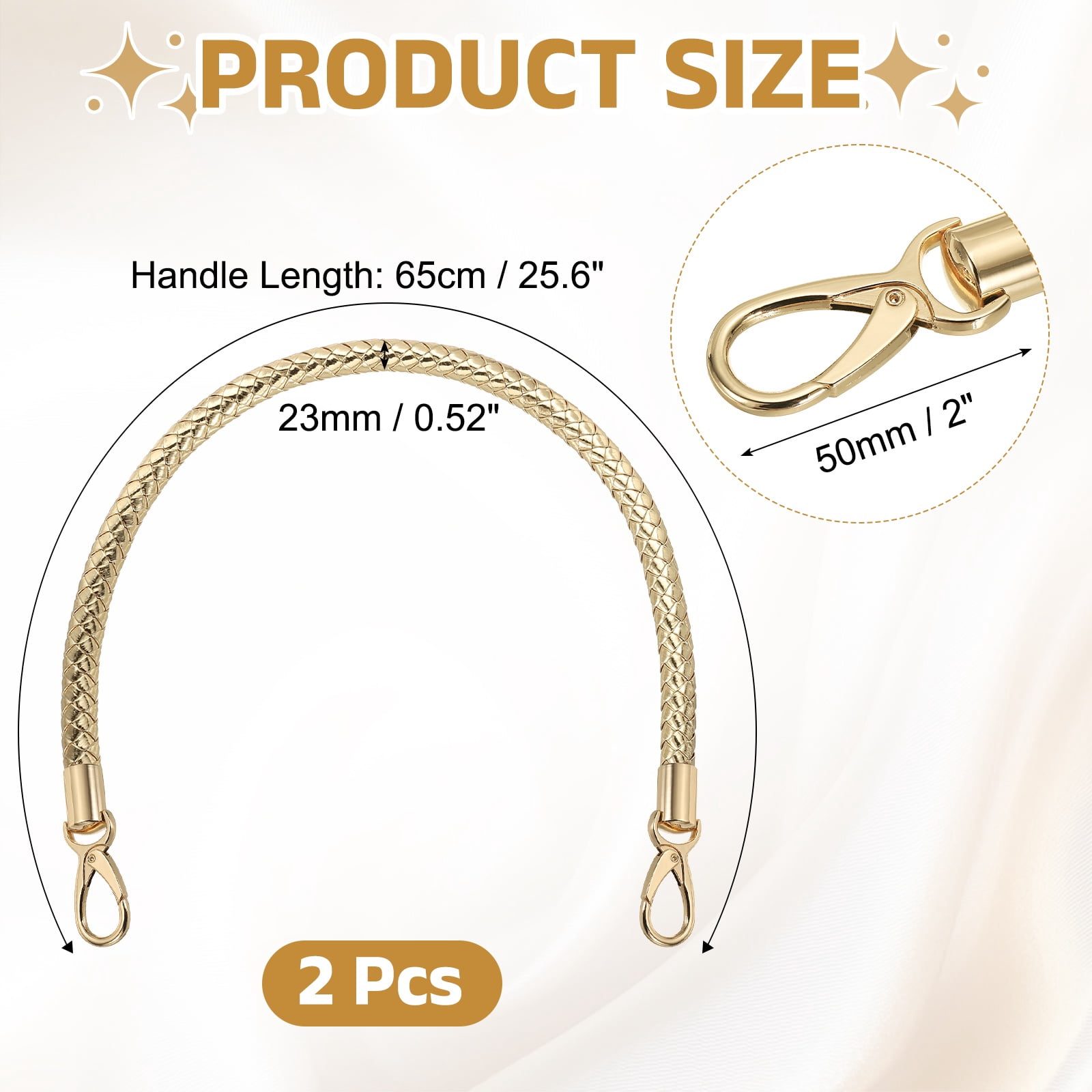Uxcell 2 Pcs Braided Purse Strap, 65cm 25.6" PU Leather Shoulder Purse Strap for Handbag Bag Handle Replacement for DIY Making Handbag Underarm Bag, Light Gold (Light Gold Buckle)