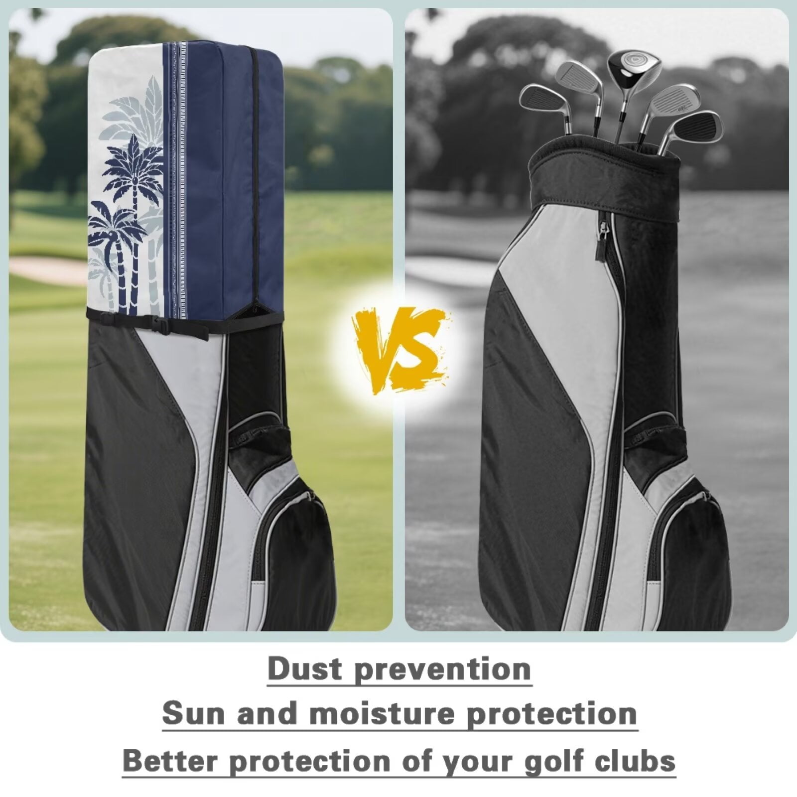 Chririnla Coconut Tree Golf Bag Cover Rain Cover Protector Waterproof Gear Easy Use Rain Cape for Golf Bags Collapsible Replacement Hood Golf Gift for Man/Woman Golfers,Blue White