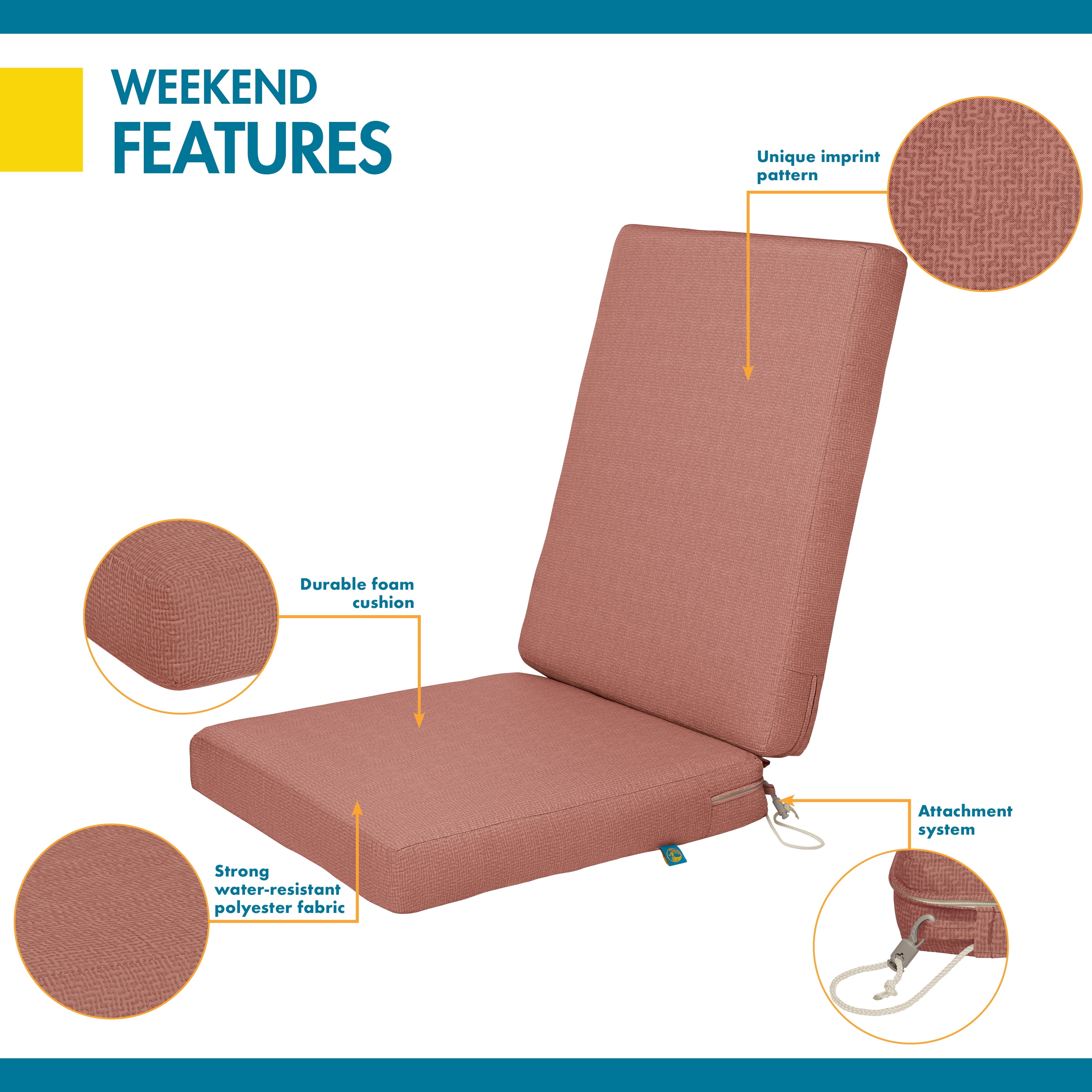 Duck Covers Weekend Water-Resistant Outdoor Dining Chair Cushions, 44 x 20 x 3 inch, Cedarwood