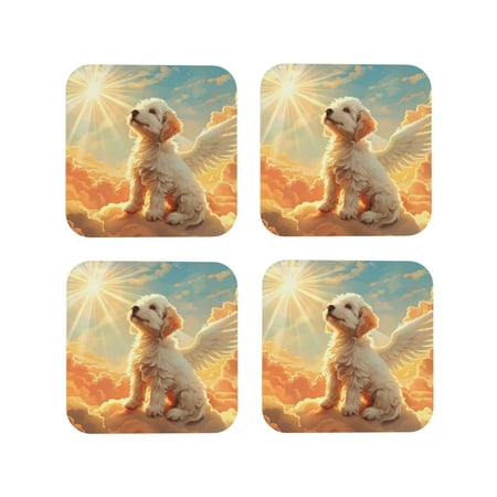 

Leather Coasters with Heat-resistant for Drinks Sunshine Golden Cloud Dog Cup Coasters Cup Pad Mat for Tabletop Protection Coffee Table Office Desk and Housewarming Gift