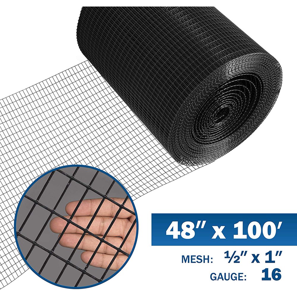 Fencer Wire 16 Gauge Black Vinyl Coated Welded Wire Mesh Size 0.5 inch