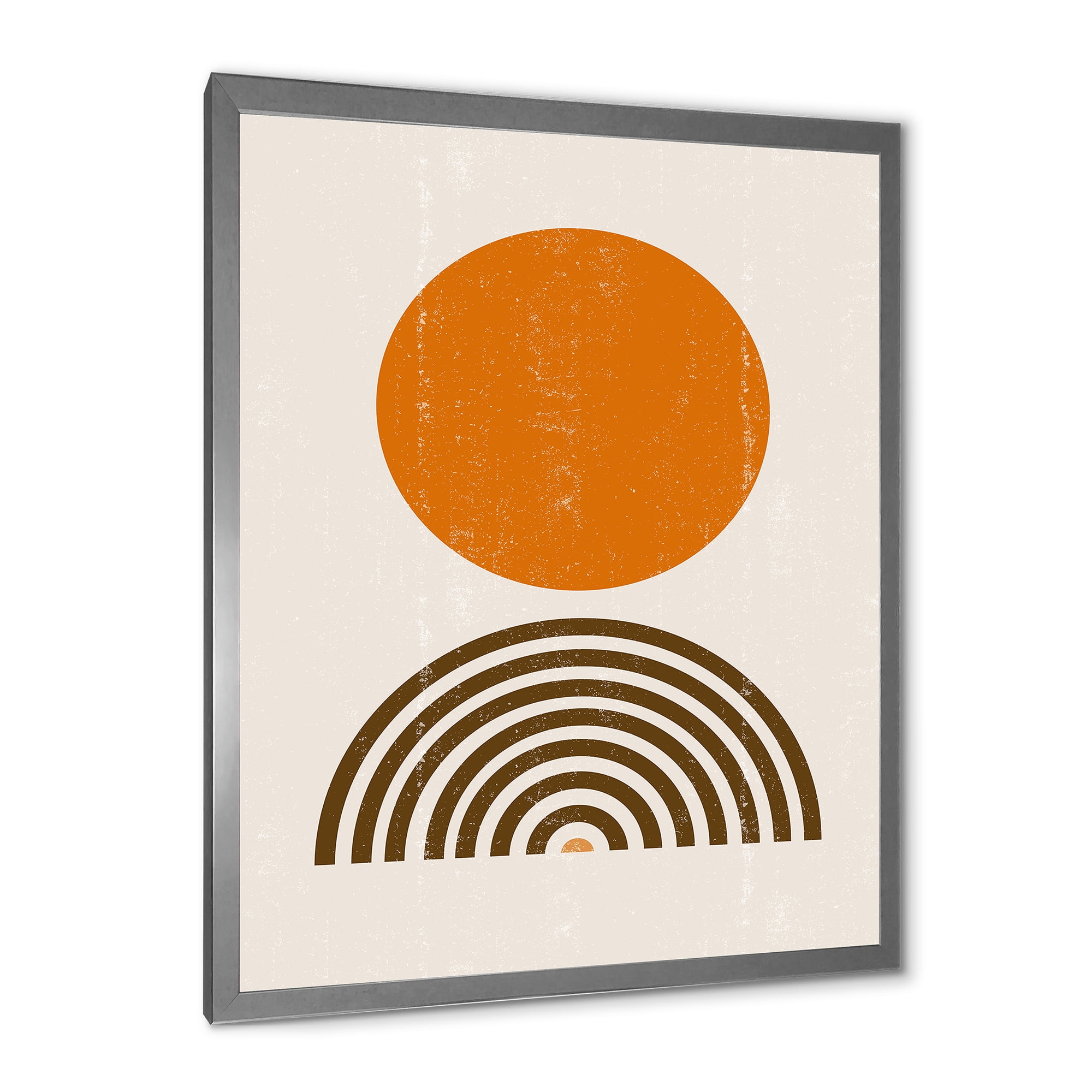 Designart 'Abstract Minimal Rainbow and Orange Sun I' Modern Framed Art Print