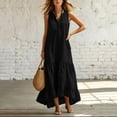 thumbnail image 5 of ClodeEU Women's Sleeveless V Neck Tiered Ruffle Maxi Dress with Pockets,Casual Loose Flowy Swing Dress Black,Women's Plus S, 5 of 6