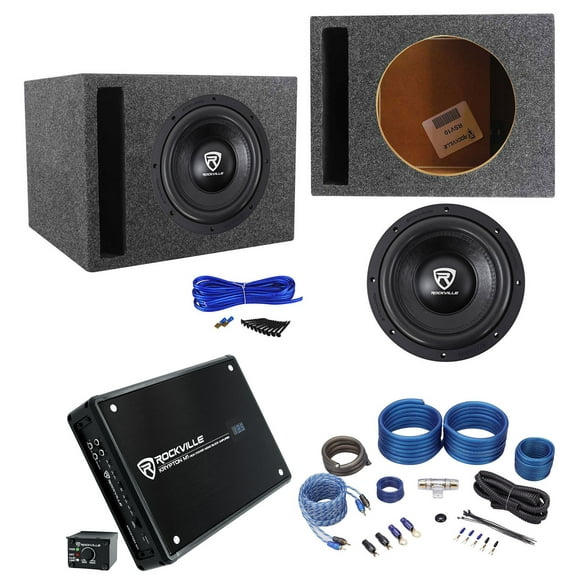 Rockville W10K6D2 V2 10" 2000w Subwoofer Vented Sub Box Mono Amplifier Amp Kit
