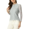 thumbnail image 4 of INSPIRE CHIC Women's Lace Top Long Sleeve Ruffled Neck Peplum Hem Floral Dressy Blouse S Gray, 4 of 6