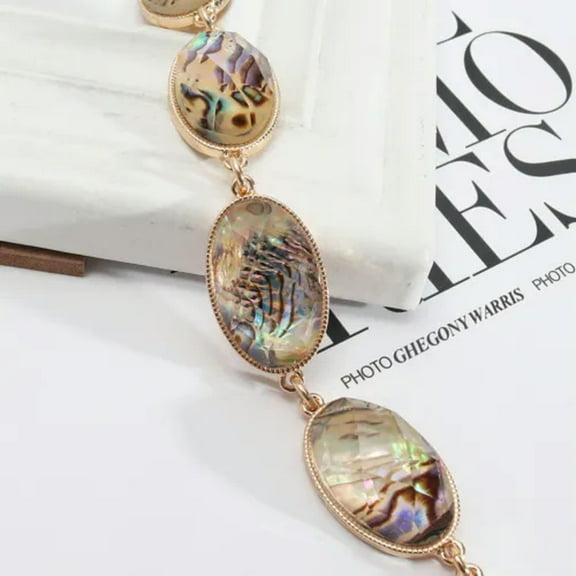 Faceted Oval Resin Abalone Shell Stone Bangle Bracelet Boutique Jewelry for Girl
