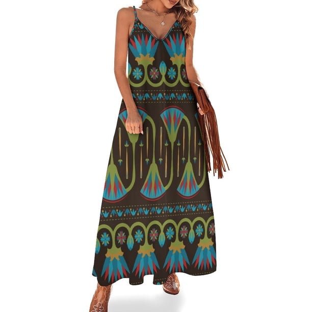Vestido sin mangas con estampado floral egipcio en el borde Ropa de mujer Vestido de fiesta de lujo para mujer