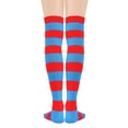 thumbnail image 6 of Zando Long Striped Knee High Socks Crazy Thigh High Socks for Women Costumes Cosplay Blue and Red, 6 of 6