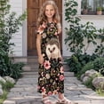 thumbnail image 3 of Uourmeti Girl's Maxi Dress Cute Hedgehog Flower Print Short Sleeve Dresses with Pockets Loose A-line Holiday Casual Dress for Girls, Size 7-8 Years, 3 of 7